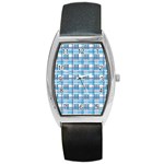 Blue plaid pattern Barrel Style Metal Watch