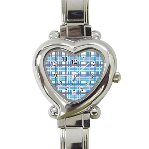 Blue plaid pattern Heart Italian Charm Watch from ArtsNow.com Front