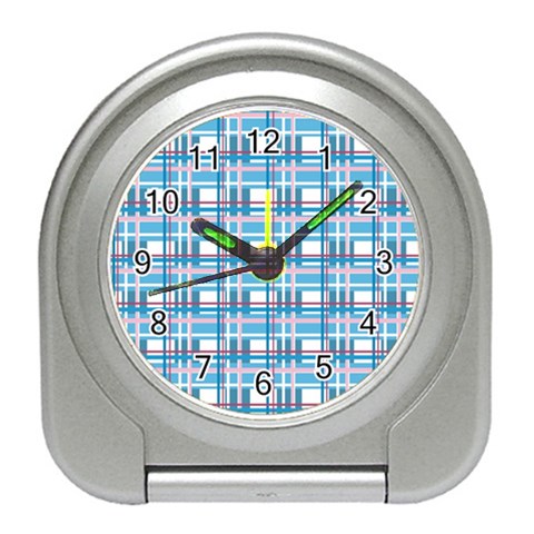 Blue plaid pattern Travel Alarm Clocks from ArtsNow.com Front