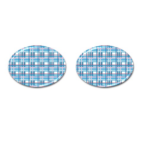Blue plaid pattern Cufflinks (Oval) from ArtsNow.com Front(Pair)
