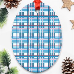 Blue plaid pattern Oval Ornament (Two Sides) from ArtsNow.com Back