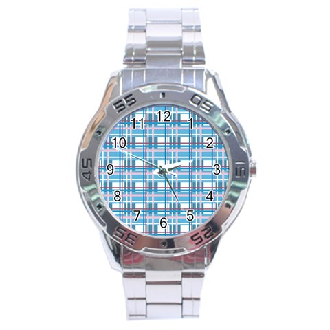 Blue plaid pattern Stainless Steel Analogue Watch from ArtsNow.com Front