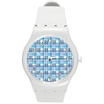 Blue plaid pattern Round Plastic Sport Watch (M)