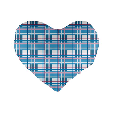 Blue plaid pattern Standard 16  Premium Heart Shape Cushions from ArtsNow.com Front