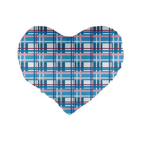 Blue plaid pattern Standard 16  Premium Heart Shape Cushions from ArtsNow.com Back