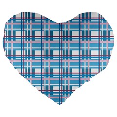 Blue plaid pattern Large 19  Premium Heart Shape Cushions from ArtsNow.com Front