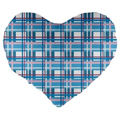 Blue plaid pattern Large 19  Premium Heart Shape Cushions from ArtsNow.com Back
