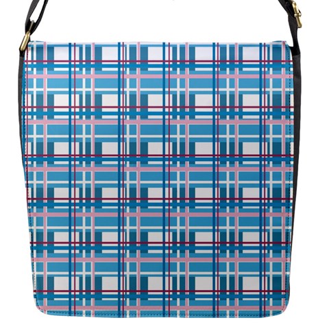 Blue plaid pattern Flap Messenger Bag (S) from ArtsNow.com Front