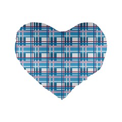 Blue plaid pattern Standard 16  Premium Flano Heart Shape Cushions from ArtsNow.com Front