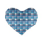 Blue plaid pattern Standard 16  Premium Flano Heart Shape Cushions