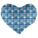 Blue plaid pattern Large 19  Premium Flano Heart Shape Cushions