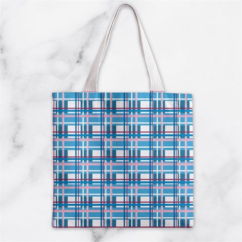 Blue plaid pattern Zipper Grocery Tote Bag from ArtsNow.com Front