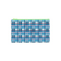 Blue plaid pattern Cosmetic Bag (XS) from ArtsNow.com Front