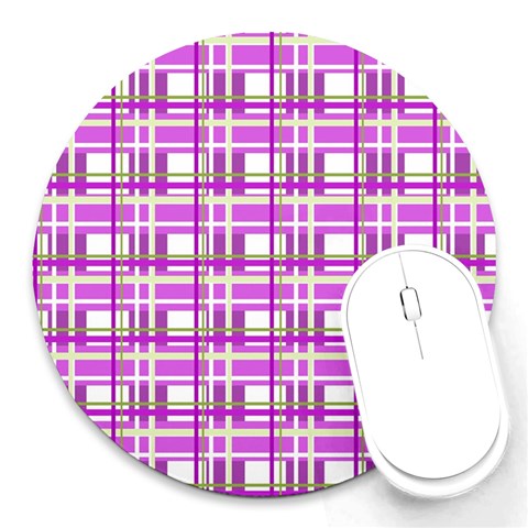Purple plaid pattern Round Mousepads from ArtsNow.com Front