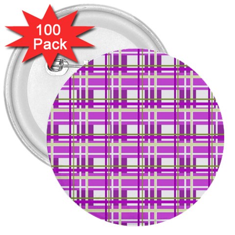 Purple plaid pattern 3  Buttons (100 pack)  from ArtsNow.com Front