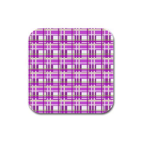 Purple plaid pattern Rubber Square Coaster (4 pack)  from ArtsNow.com Front