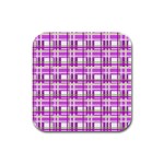 Purple plaid pattern Rubber Square Coaster (4 pack) 