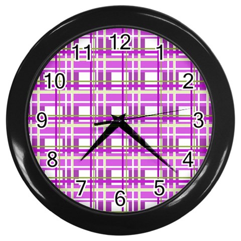 Purple plaid pattern Wall Clocks (Black) from ArtsNow.com Front