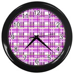 Purple plaid pattern Wall Clocks (Black)