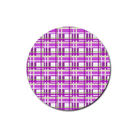 Purple plaid pattern Rubber Round Coaster (4 pack)  from ArtsNow.com Front