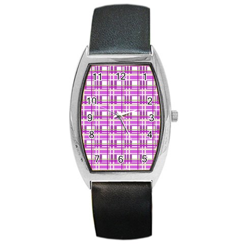 Purple plaid pattern Barrel Style Metal Watch from ArtsNow.com Front