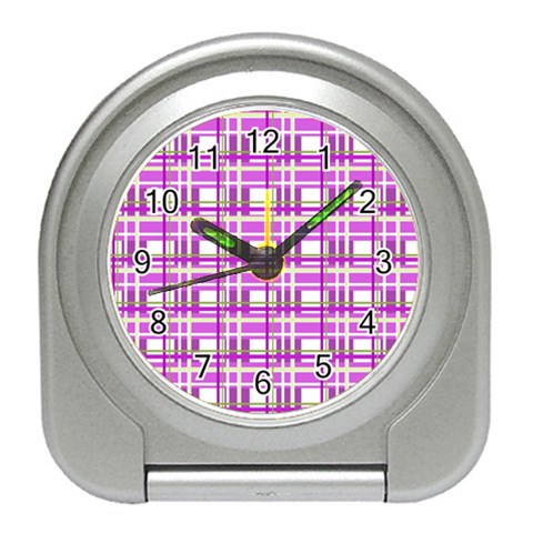Purple plaid pattern Travel Alarm Clocks from ArtsNow.com Front