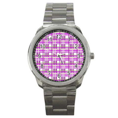 Purple plaid pattern Sport Metal Watch from ArtsNow.com Front