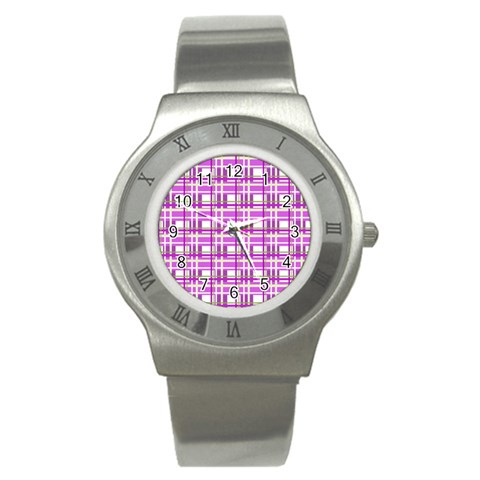 Purple plaid pattern Stainless Steel Watch from ArtsNow.com Front