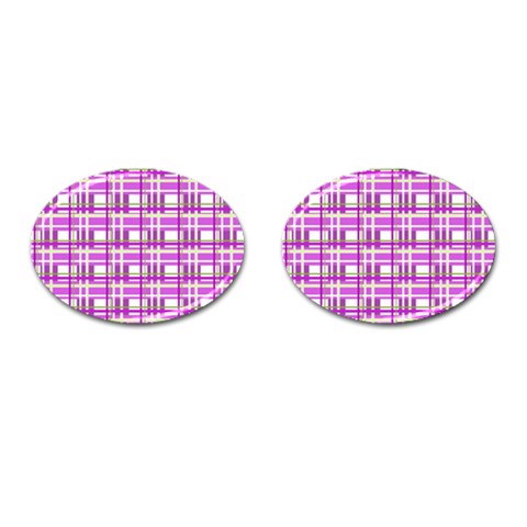 Purple plaid pattern Cufflinks (Oval) from ArtsNow.com Front(Pair)