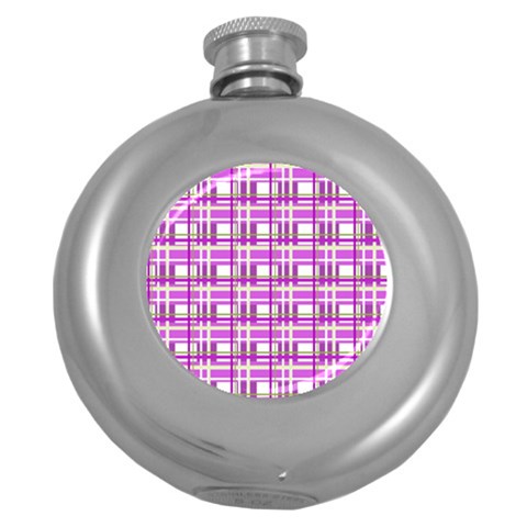 Purple plaid pattern Round Hip Flask (5 oz) from ArtsNow.com Front