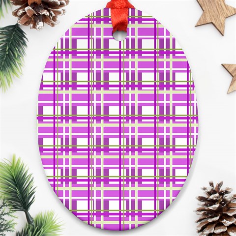 Purple plaid pattern Oval Ornament (Two Sides) from ArtsNow.com Front
