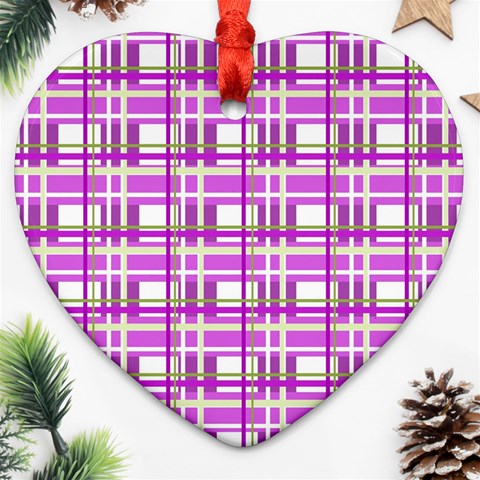 Purple plaid pattern Heart Ornament (2 Sides) from ArtsNow.com Front