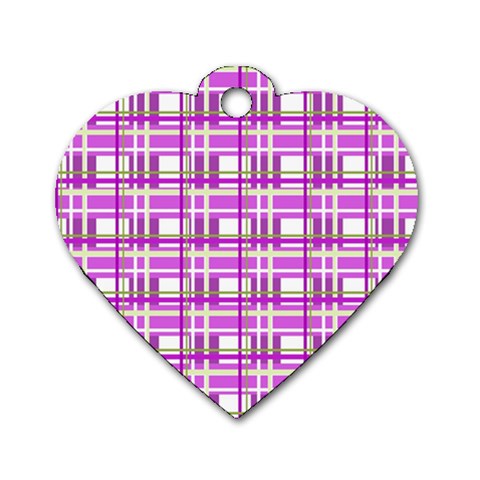 Purple plaid pattern Dog Tag Heart (One Side) from ArtsNow.com Front