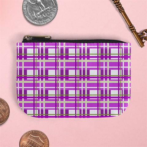 Purple plaid pattern Mini Coin Purses from ArtsNow.com Front