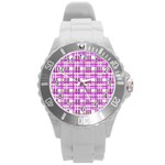 Purple plaid pattern Round Plastic Sport Watch (L)