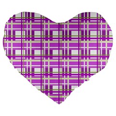 Purple plaid pattern Large 19  Premium Heart Shape Cushions from ArtsNow.com Front