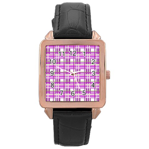 Purple plaid pattern Rose Gold Leather Watch  from ArtsNow.com Front