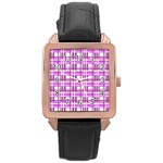 Purple plaid pattern Rose Gold Leather Watch 