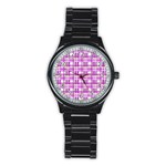 Purple plaid pattern Stainless Steel Round Watch