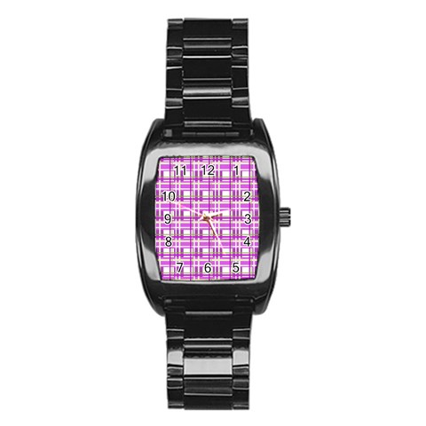 Purple plaid pattern Stainless Steel Barrel Watch from ArtsNow.com Front