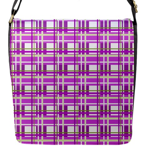 Purple plaid pattern Flap Messenger Bag (S) from ArtsNow.com Front
