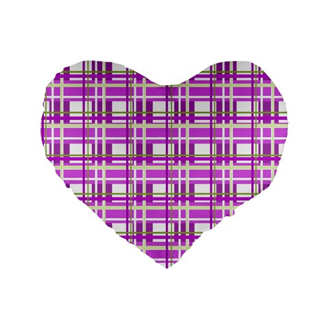 Purple plaid pattern Standard 16  Premium Flano Heart Shape Cushions from ArtsNow.com Front