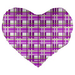 Purple plaid pattern Large 19  Premium Flano Heart Shape Cushions from ArtsNow.com Front