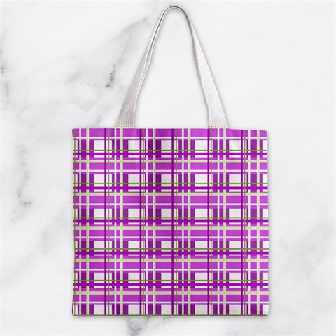 Purple plaid pattern Zipper Grocery Tote Bag from ArtsNow.com Front