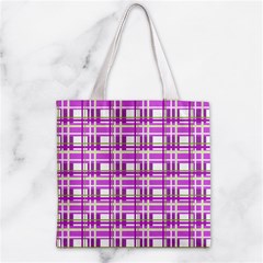 Purple plaid pattern Zipper Grocery Tote Bag from ArtsNow.com Front