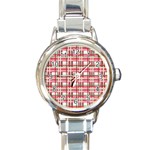 Red plaid pattern Round Italian Charm Watch