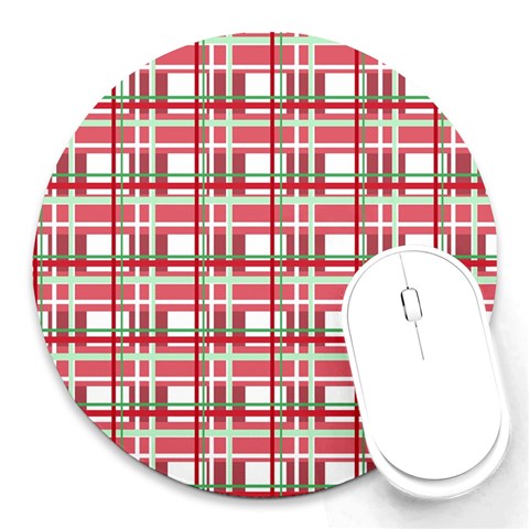 Red plaid pattern Round Mousepads from ArtsNow.com Front