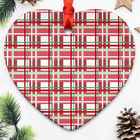 Red plaid pattern Ornament (Heart)  from ArtsNow.com Front