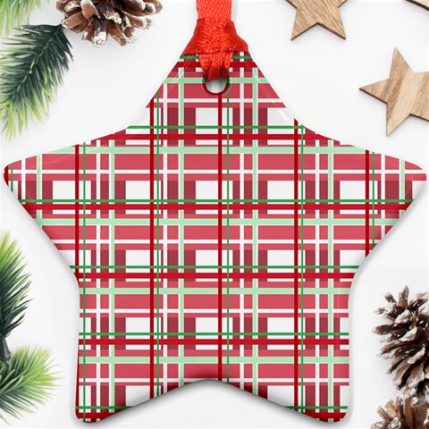 Red plaid pattern Ornament (Star)  from ArtsNow.com Front