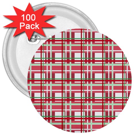 Red plaid pattern 3  Buttons (100 pack)  from ArtsNow.com Front